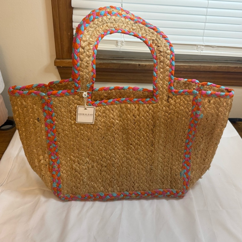 Shiraleah Woven Tote with Vibrant Trim